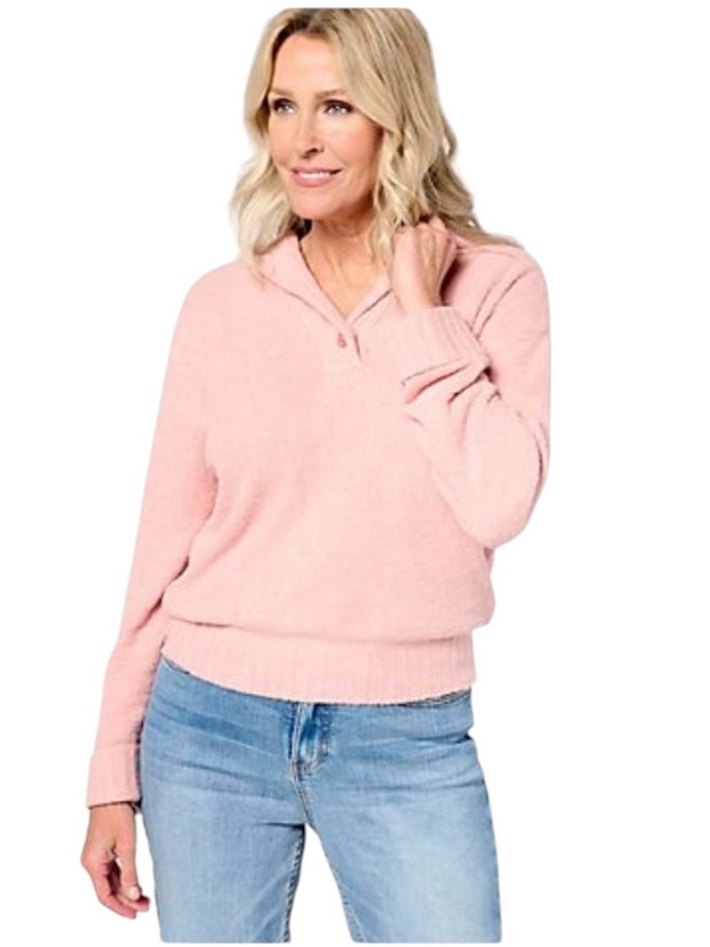 Barefoot Dreams cozy chic lite pink Shaw collar pullover oversized boxy